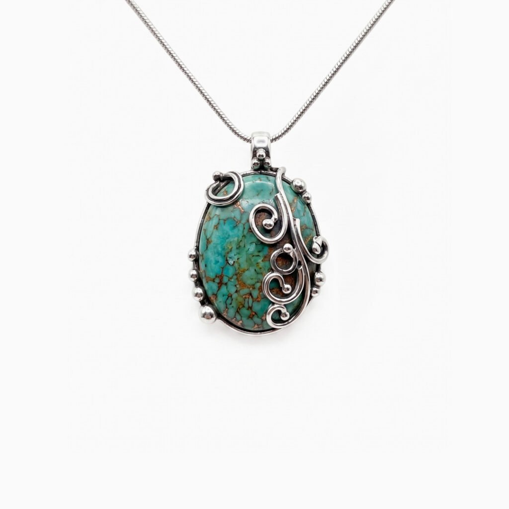 Turquoise Scrollwork Oval Pendant Necklace
