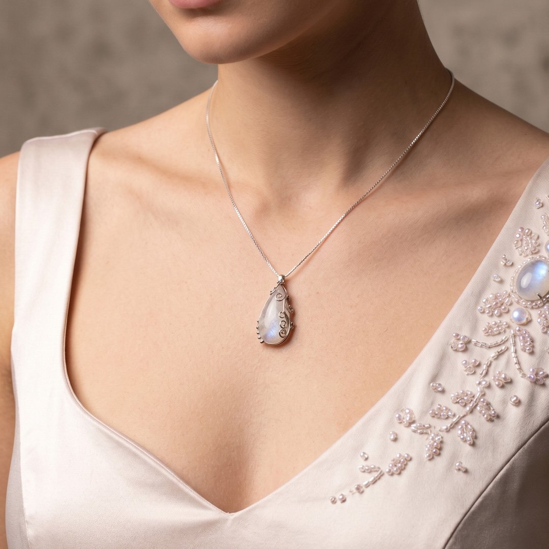 Ethereal Moonstone Scroll Pendant Necklace - Image 2