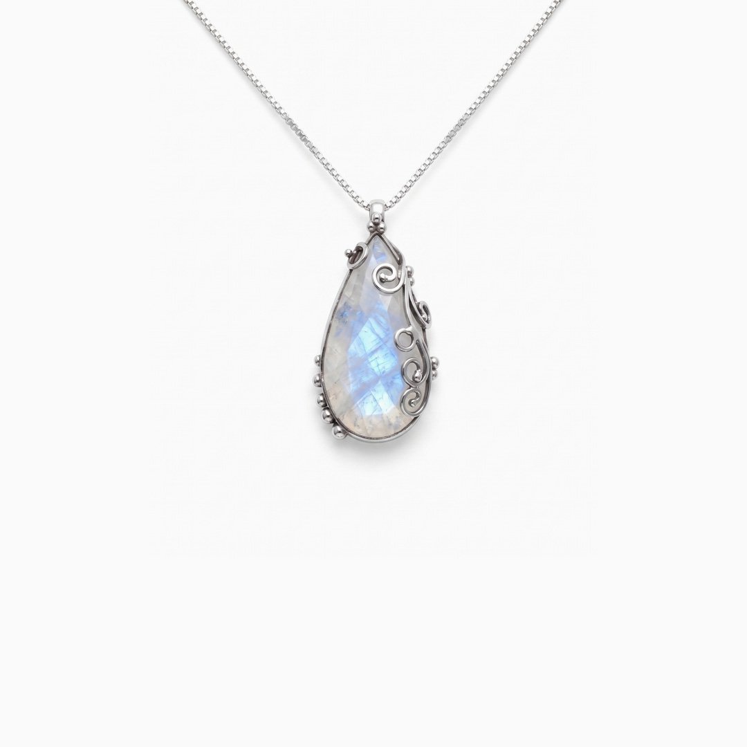 Ethereal Moonstone Scroll Pendant Necklace