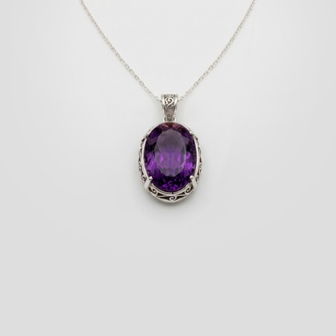 Crimson Scroll Oval Pendant Necklace - Image 4