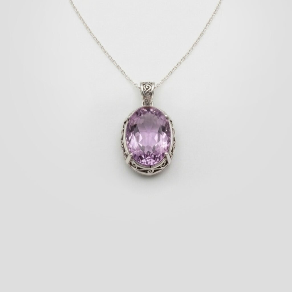 Crimson Scroll Oval Pendant Necklace