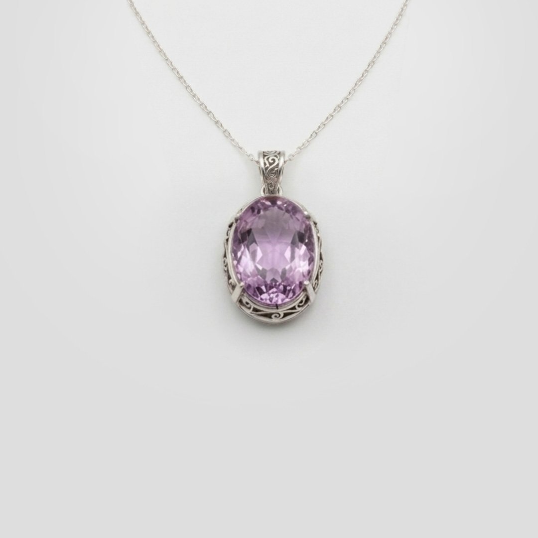 Crimson Scroll Oval Pendant Necklace
