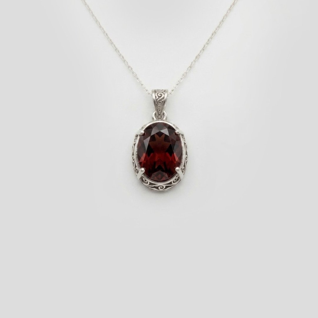 Crimson Scroll Oval Pendant Necklace - Image 2