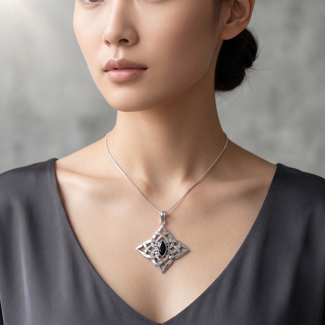 Celtic Noir Diamond Pendant Necklace - Image 2