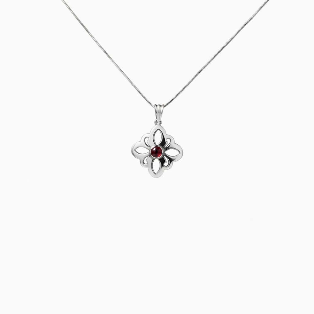 Crimson Quatrefoil Pendant Necklace