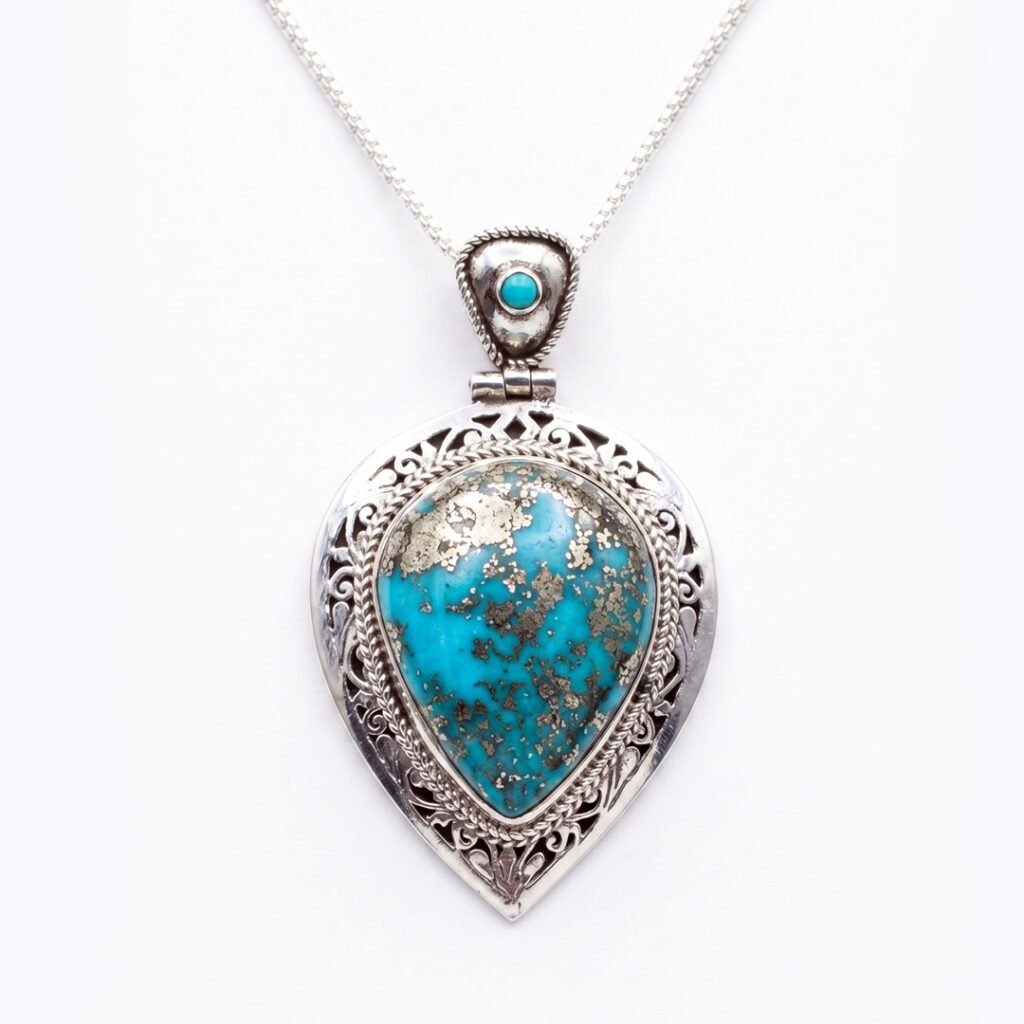 Mojave Pear Turquoise Filigree Pendant Necklace