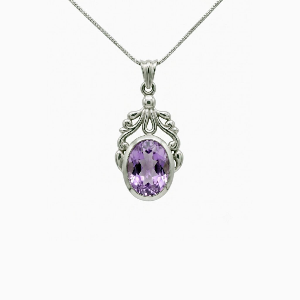 Lavender Scroll Oval Pendant Necklace