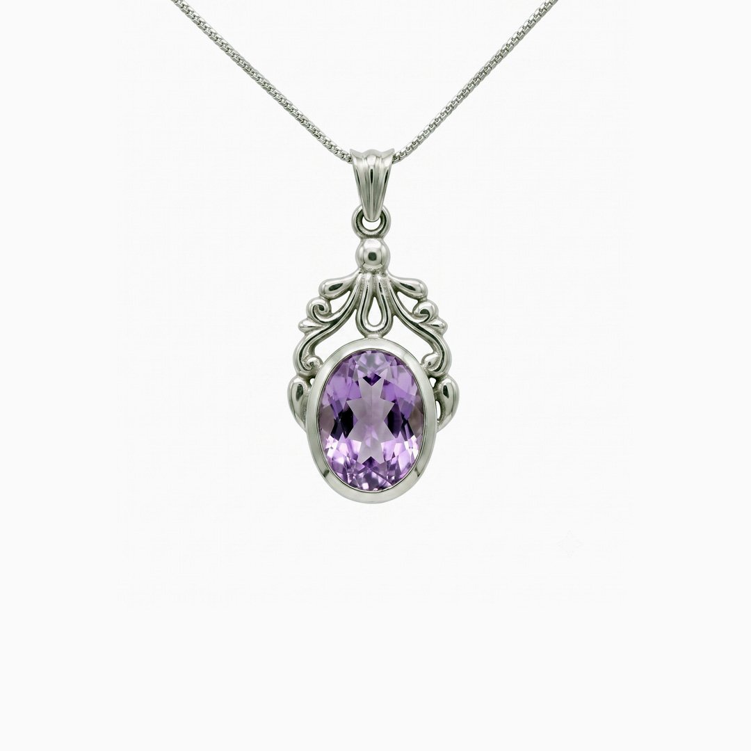 Lavender Scroll Oval Pendant Necklace