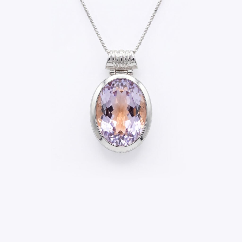 Peach Morganite Solitaire Oval Pendant Necklace