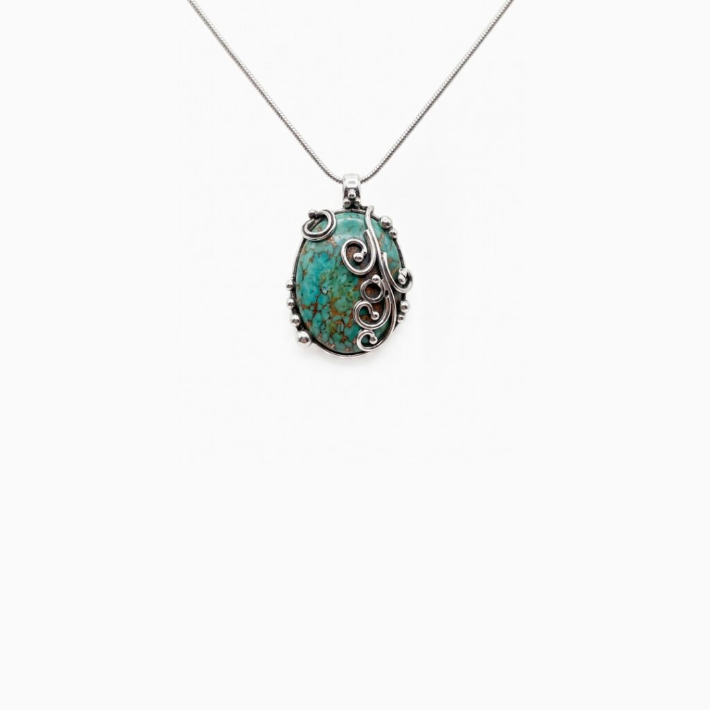 Turquoise Scrollwork Oval Pendant Necklace