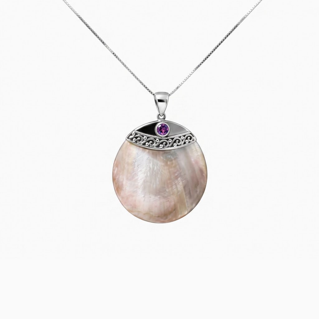 Mother of Pearl Amethyst Medallion Pendant Necklace