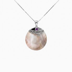 Mother of Pearl Amethyst Medallion Pendant Necklace