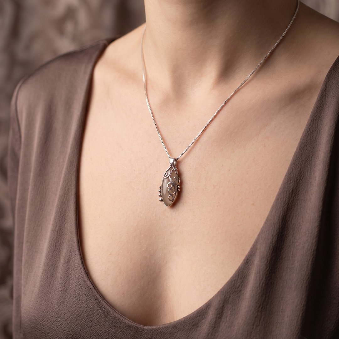 Smoky Quartz Scroll Filigree Pendant Necklace - Image 2