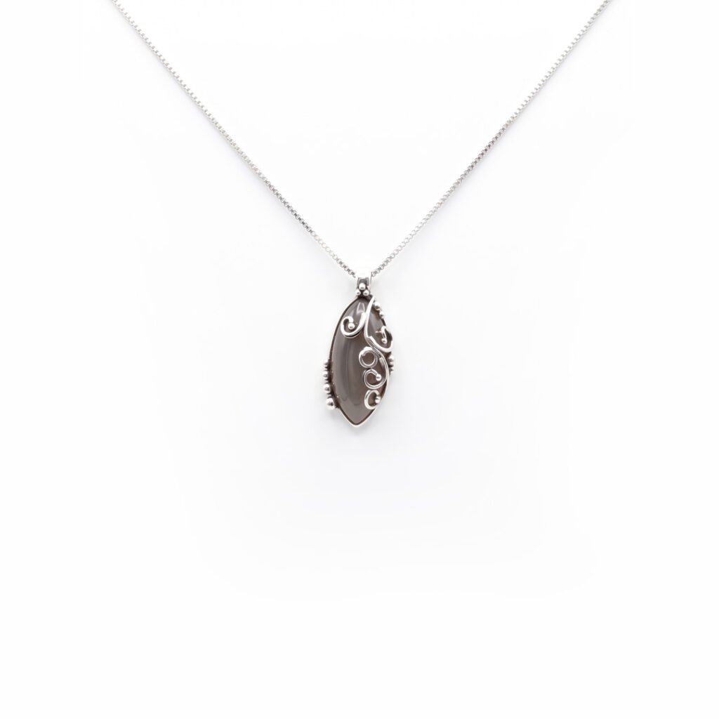 Smoky Quartz Scroll Filigree Pendant Necklace