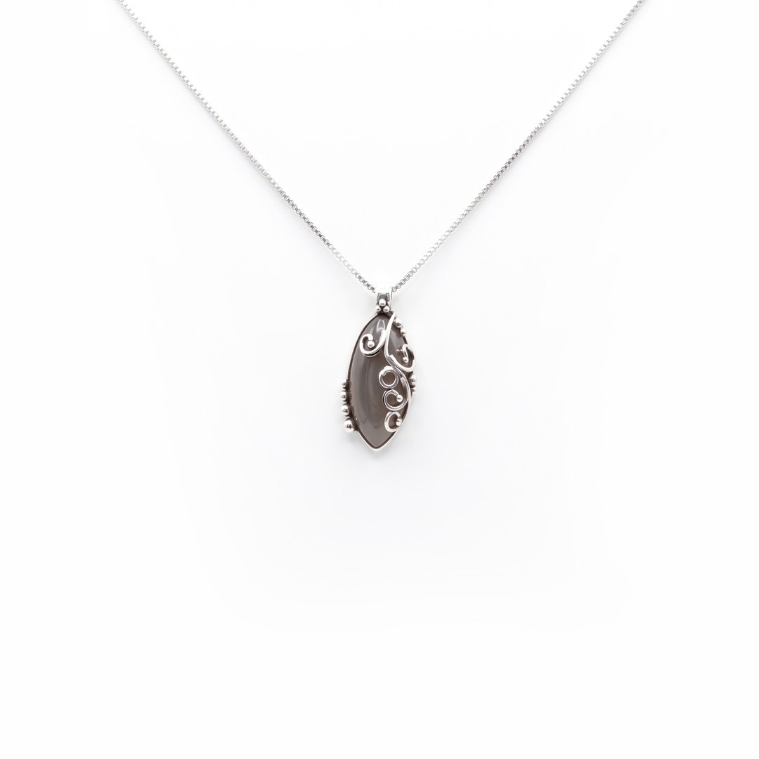 Smoky Quartz Scroll Filigree Pendant Necklace