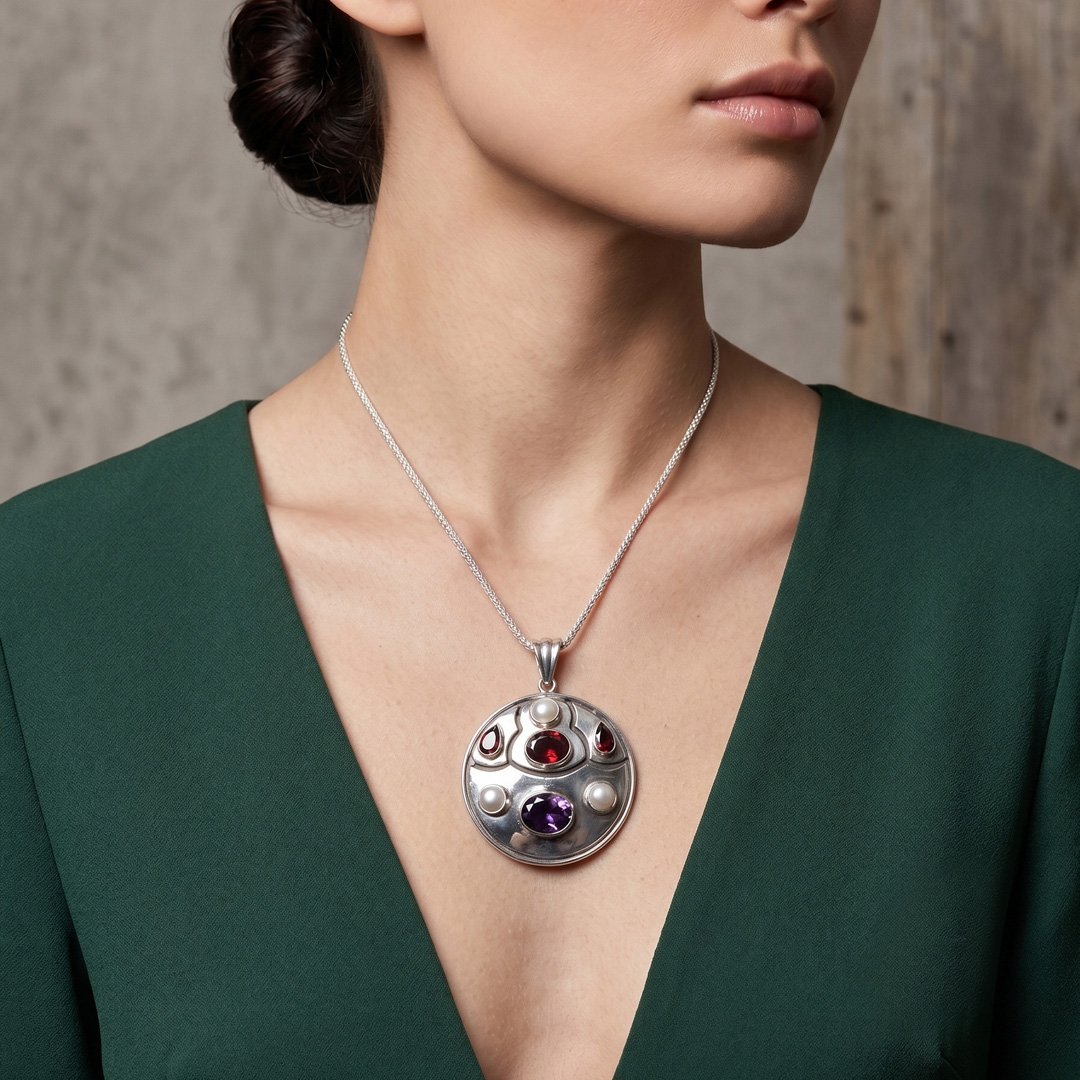 Regal Mosaic Medallion Pendant Necklace - Image 3